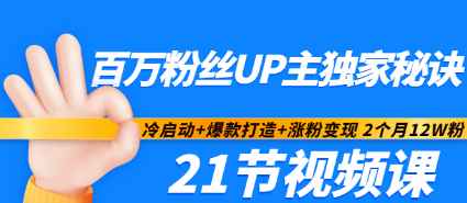 百万粉丝UP主独家秘诀：冷启动+爆款打造+涨粉变现 2个月12W粉（21节视频课)